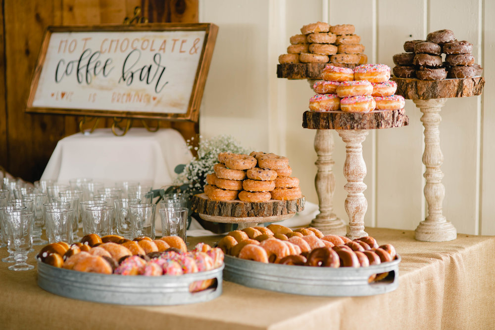donut bar at a rustic winter wedding
