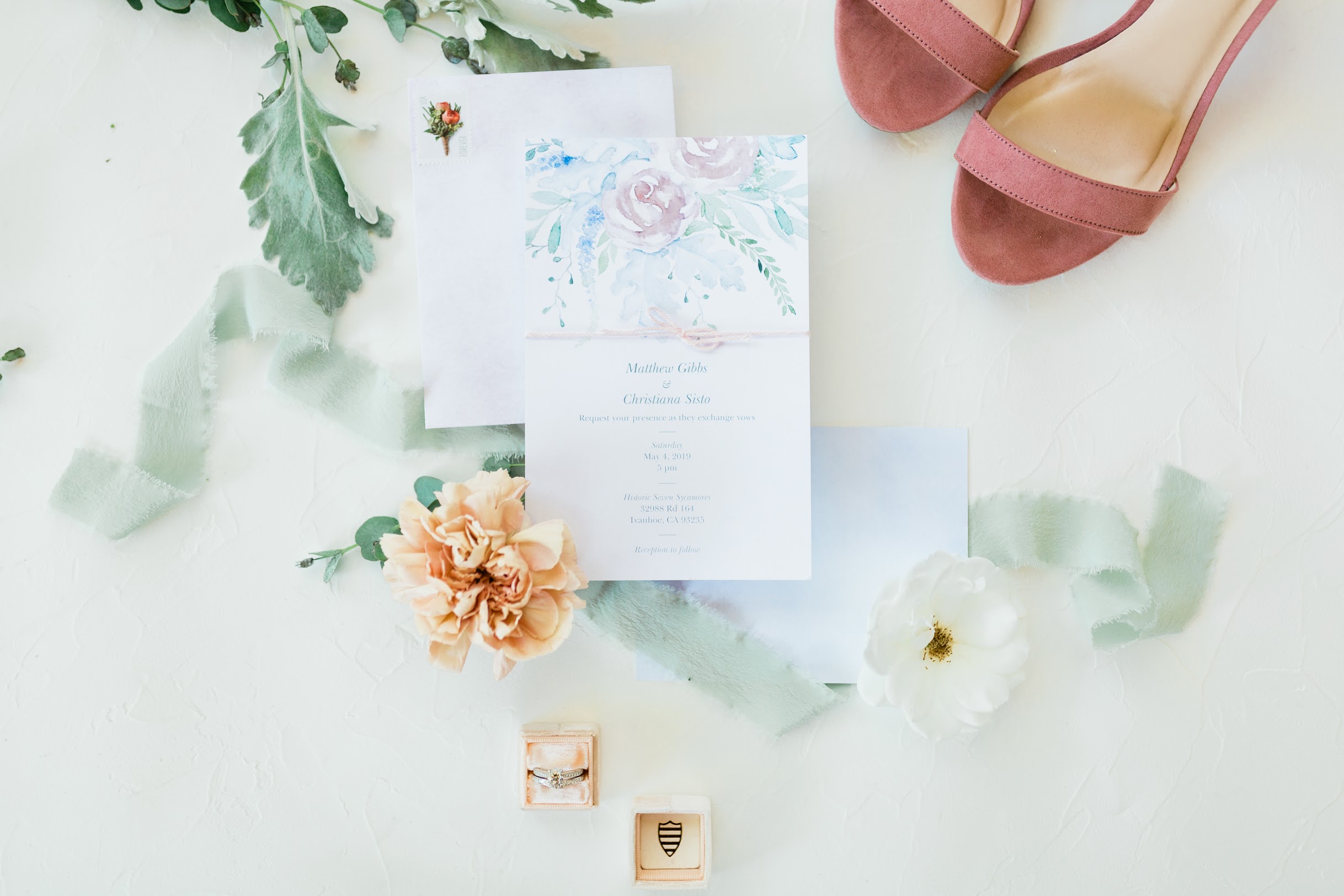 Blush and ivory floral wedding invitation suite