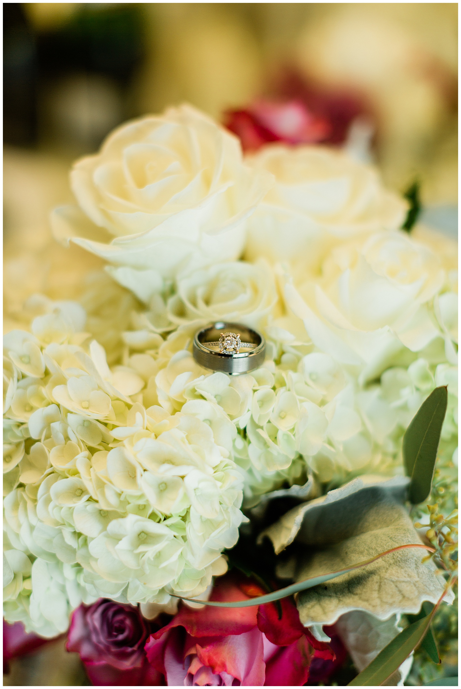 wedding ring detail photos with bridal bouquet