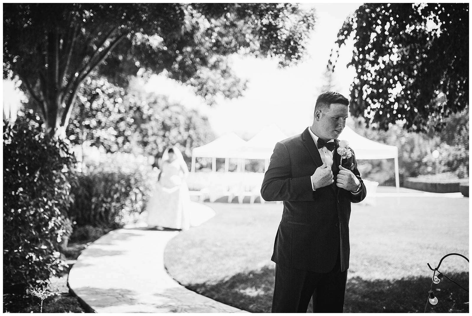 groom getting ready for the first look wonder valley ranch