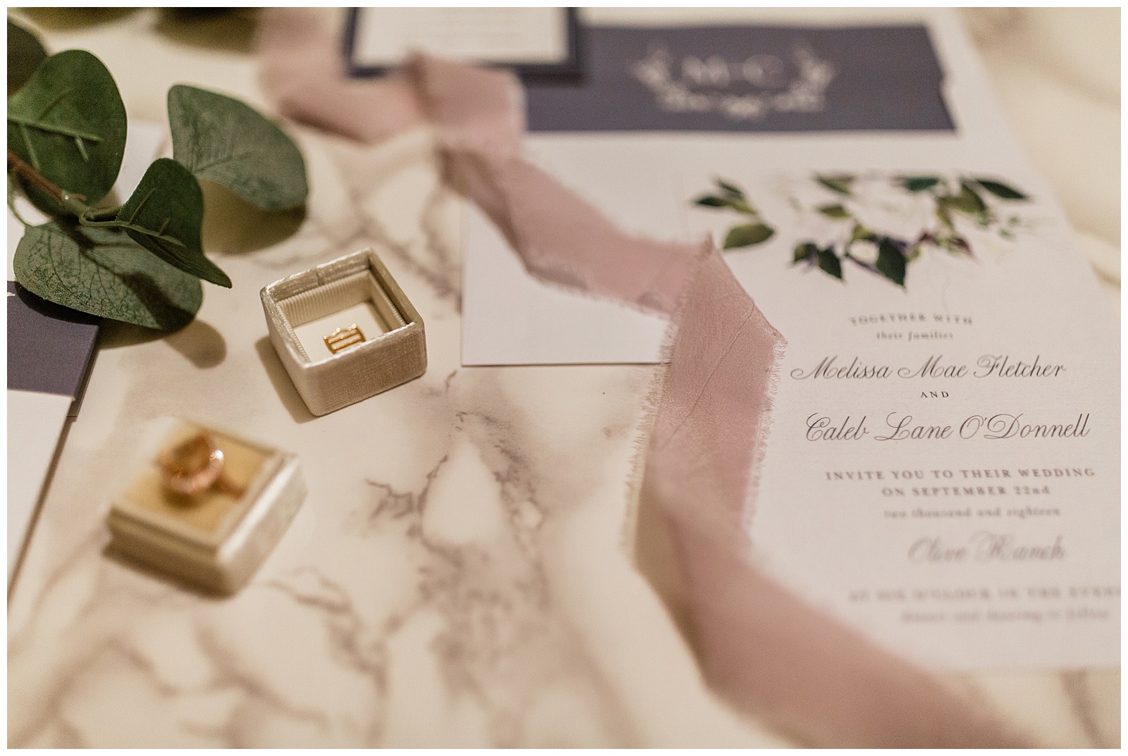 basic invite wedding invitation sample with tono and co silk ribbons and the mrs box velvet ring box