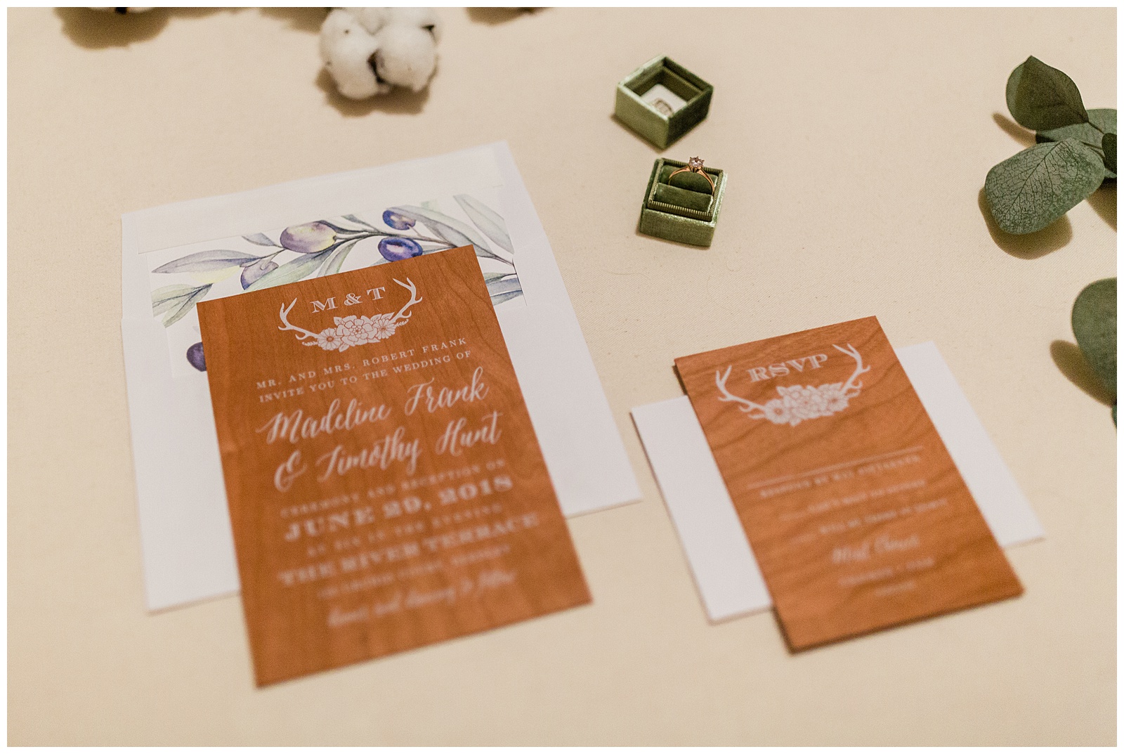 cherry wood wedding invitations by basic invite with the mrs box velvet ring box