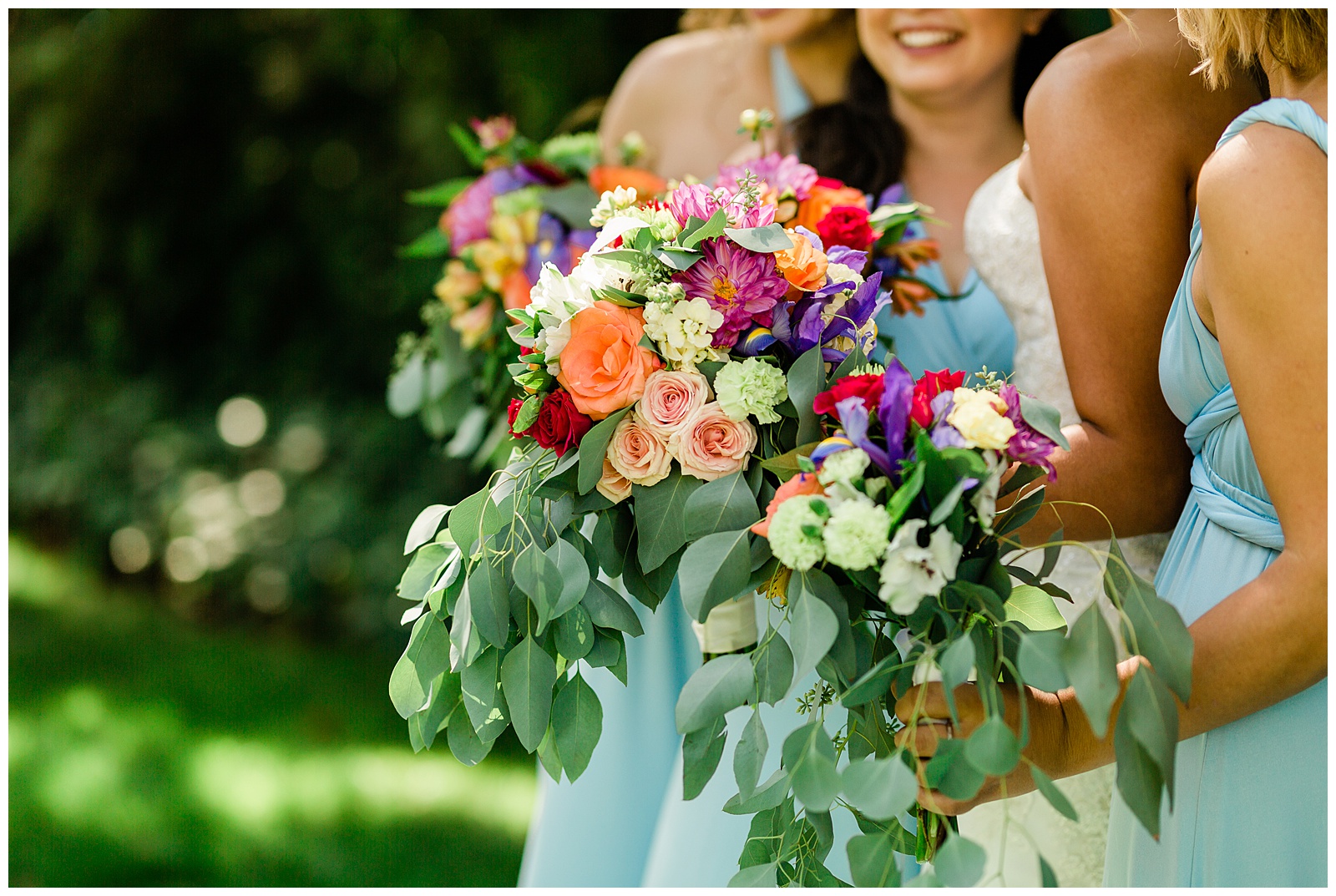 jewel tone and eucalyptus wedding bouquets
