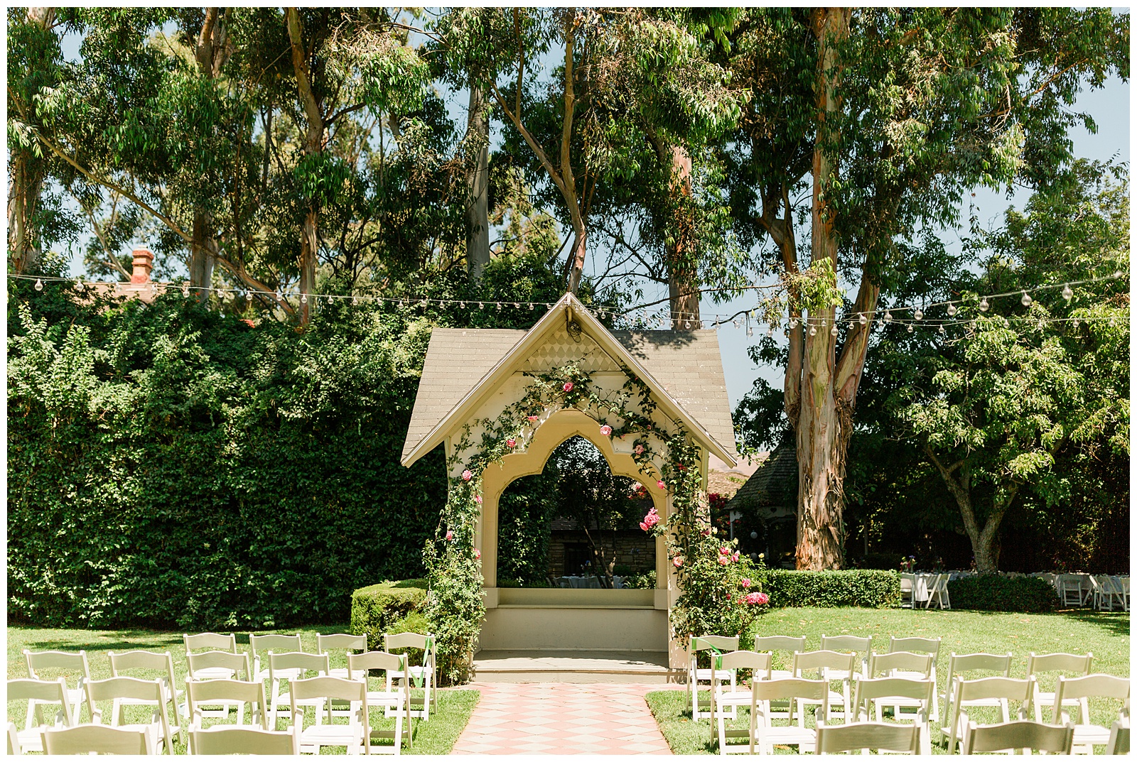 wedding ceremony area at the kaleidoscope inn and gardens in nipomo california