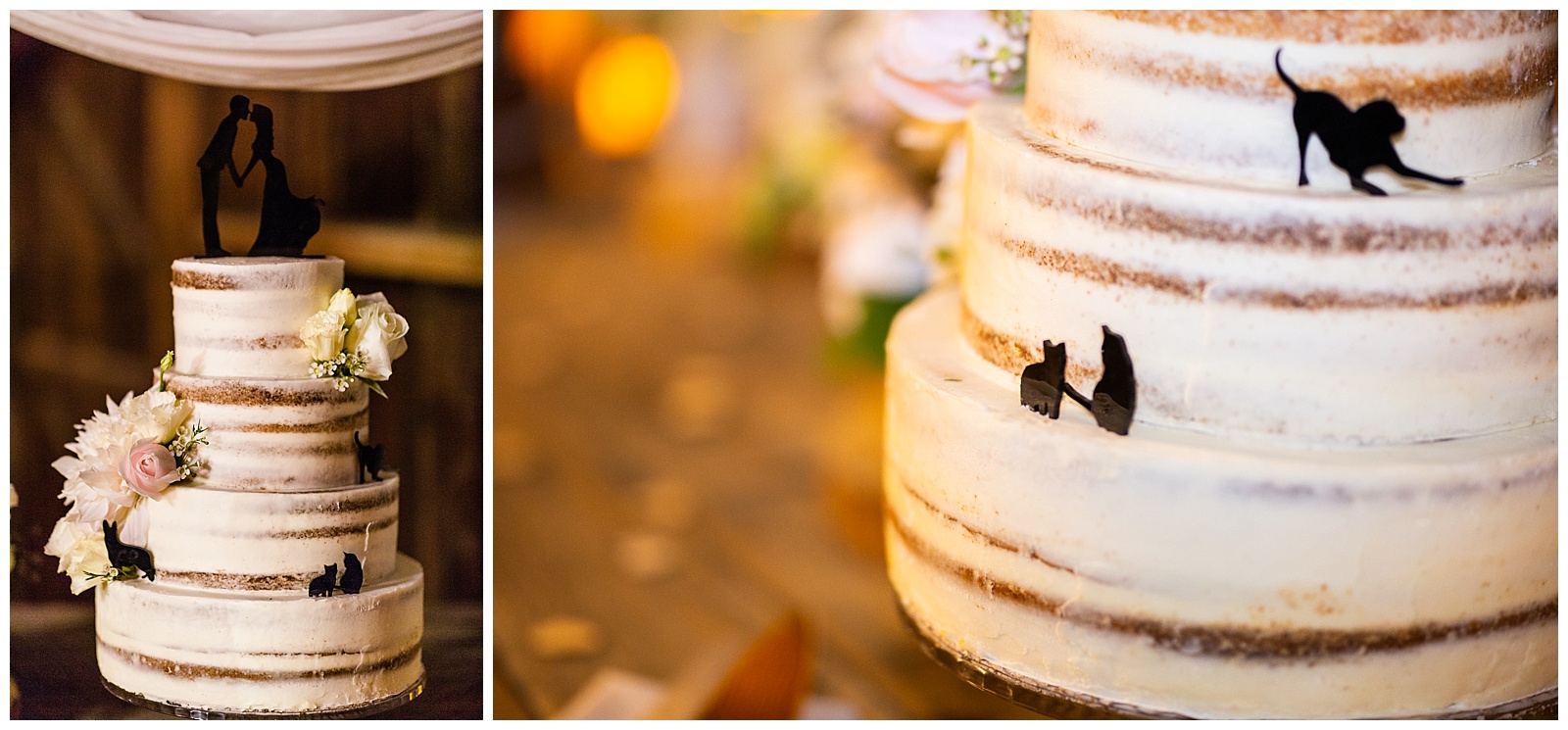 wedding cake with pets and floral details