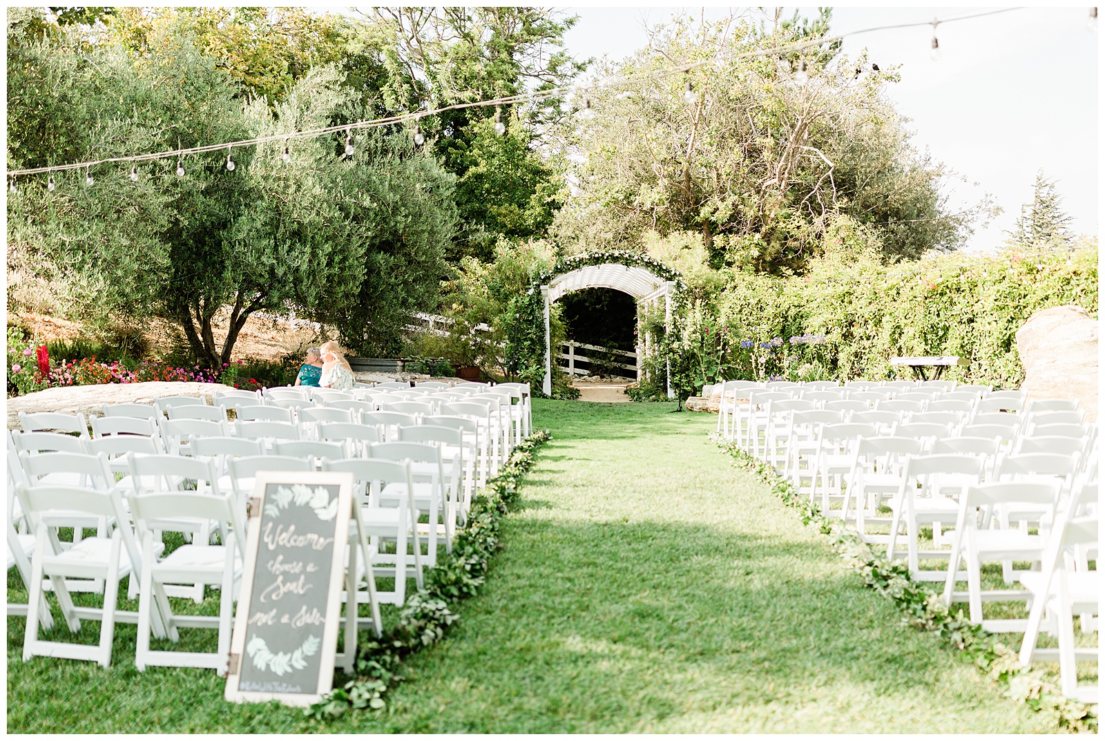 Wedding ceremony set up for the Secret Garden at the Madonna Inn in San Luis Obispo California