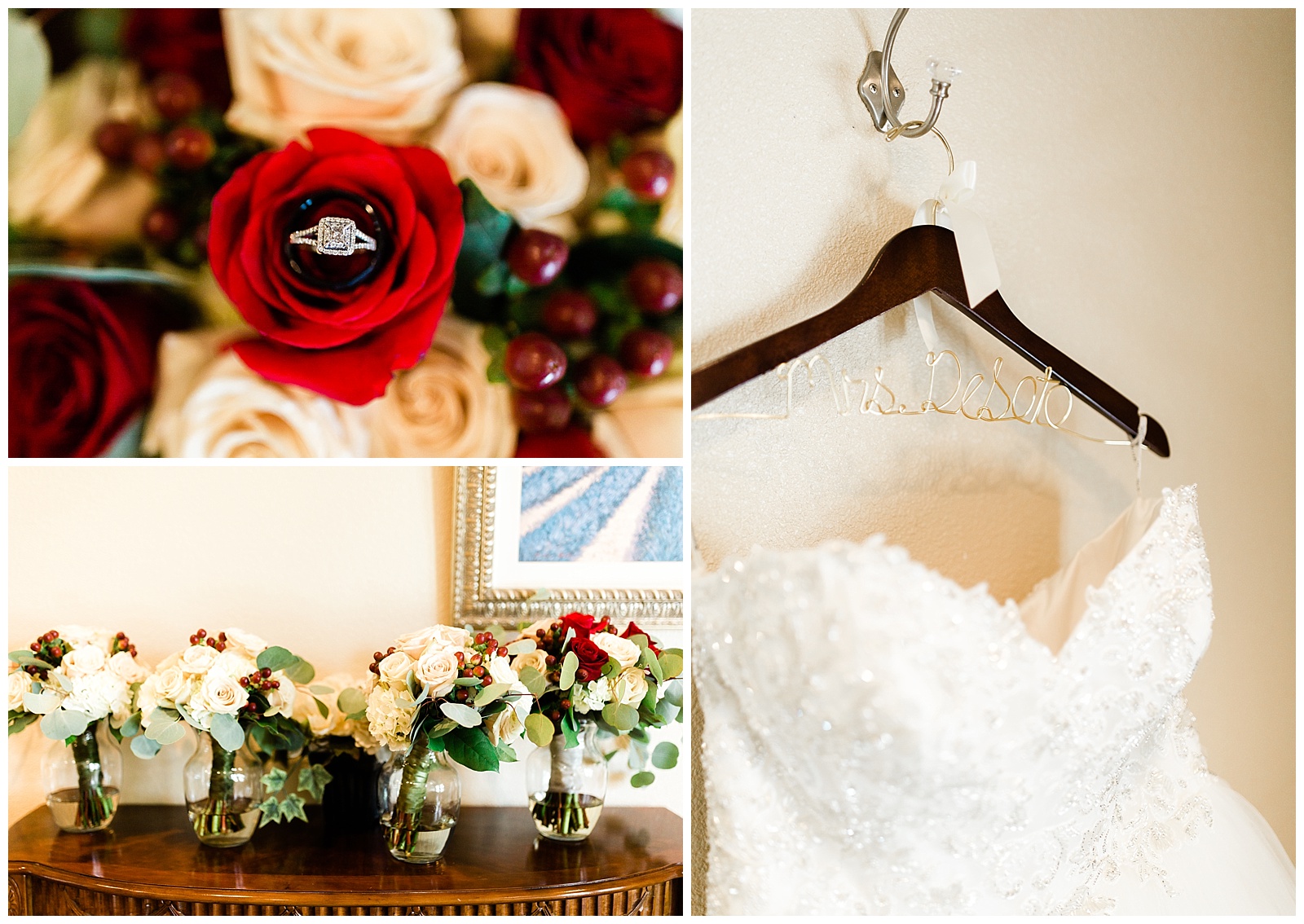 Wedding details styled in the bridal suite at Tuscan Gardens Venue in Kingsburg, CA