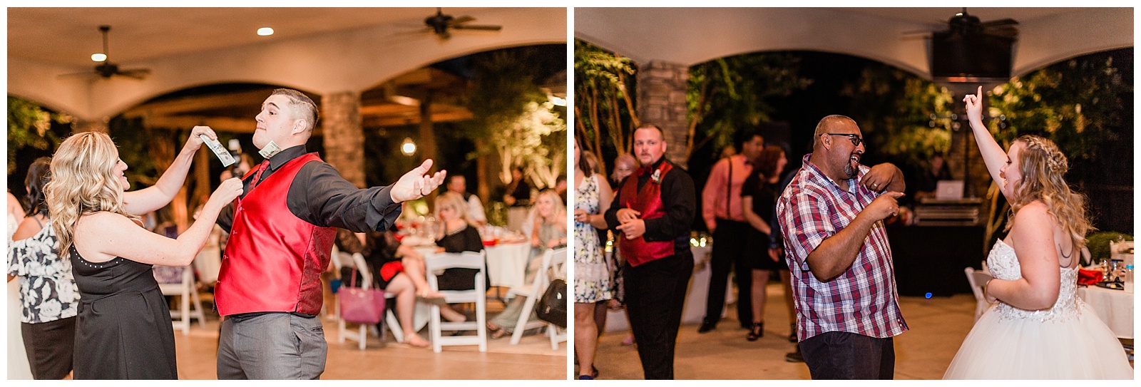 bride, groom and guests having fun dancing at their wedding reception