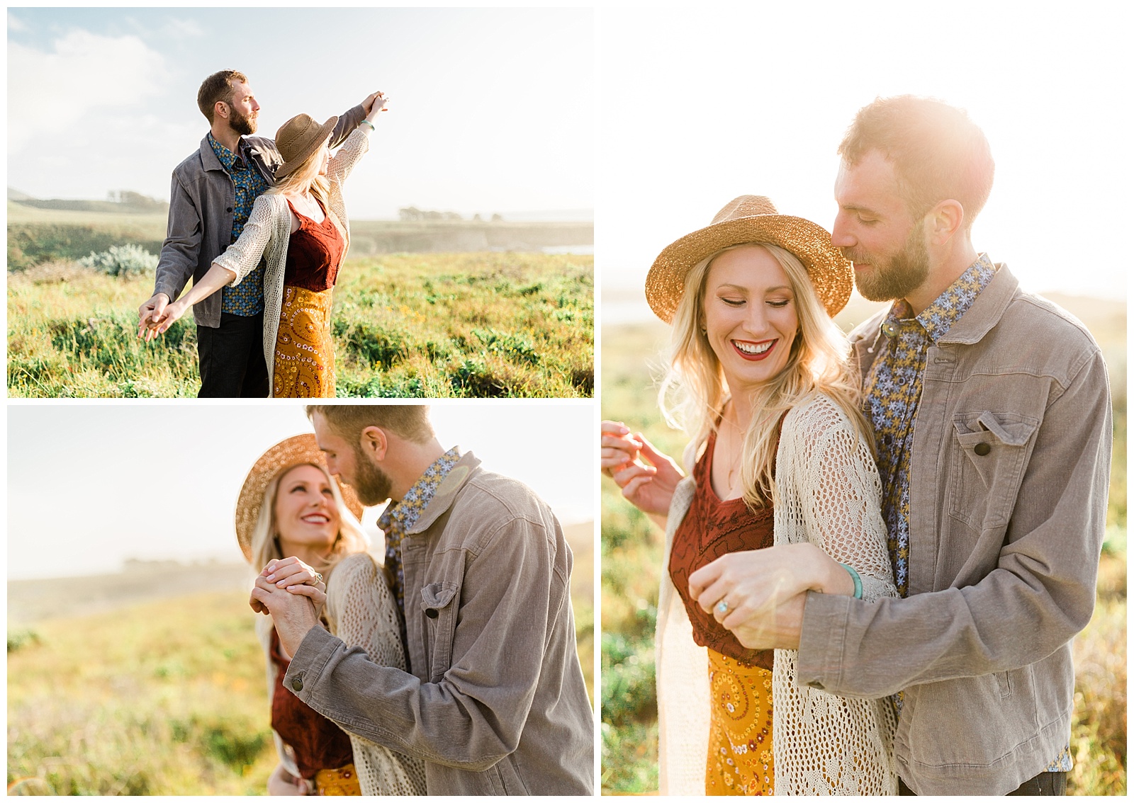 boho authentic engagement photos on the bluffs of the California coast