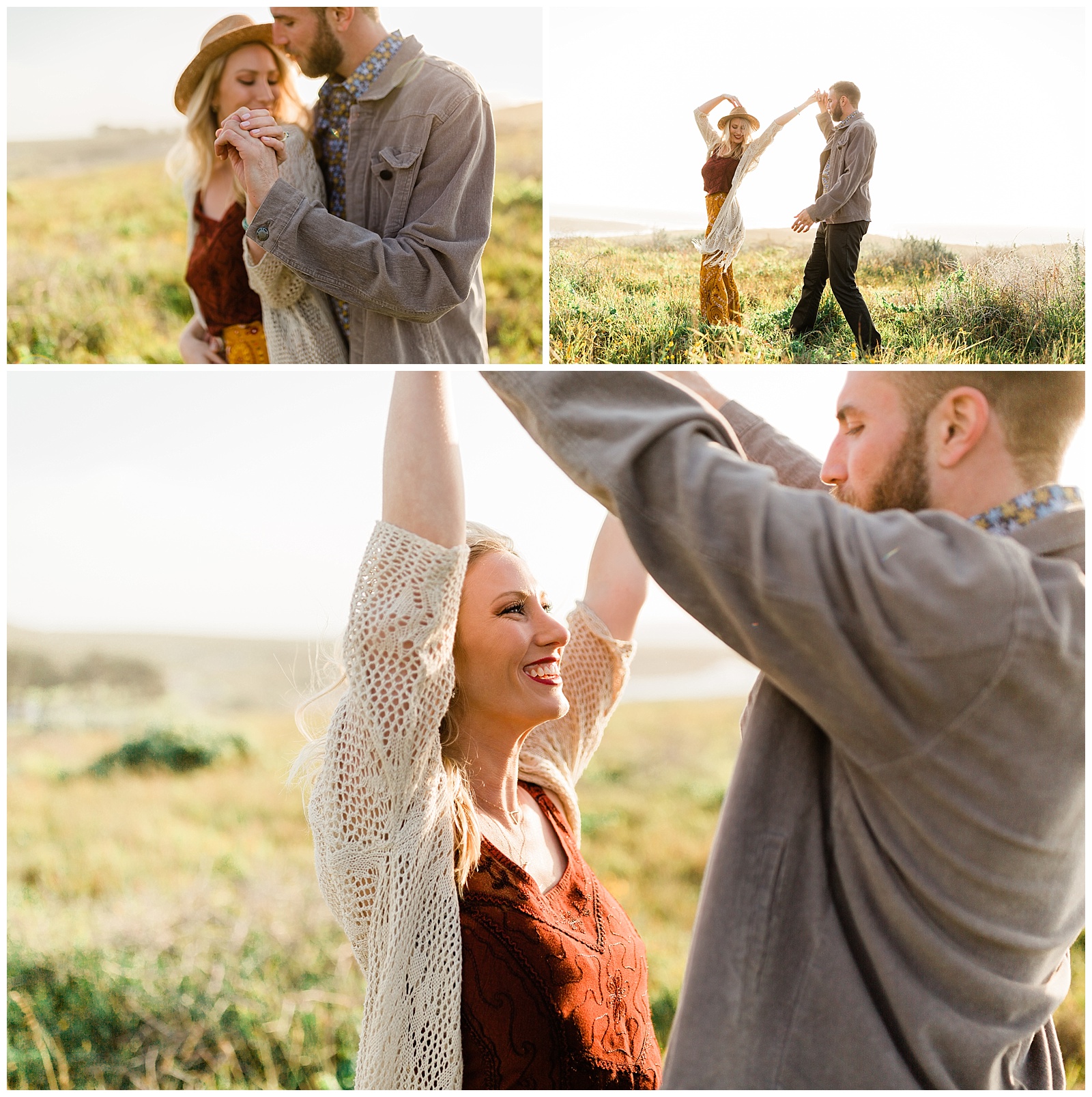 boho engagement photos on the bluffs of the California coast