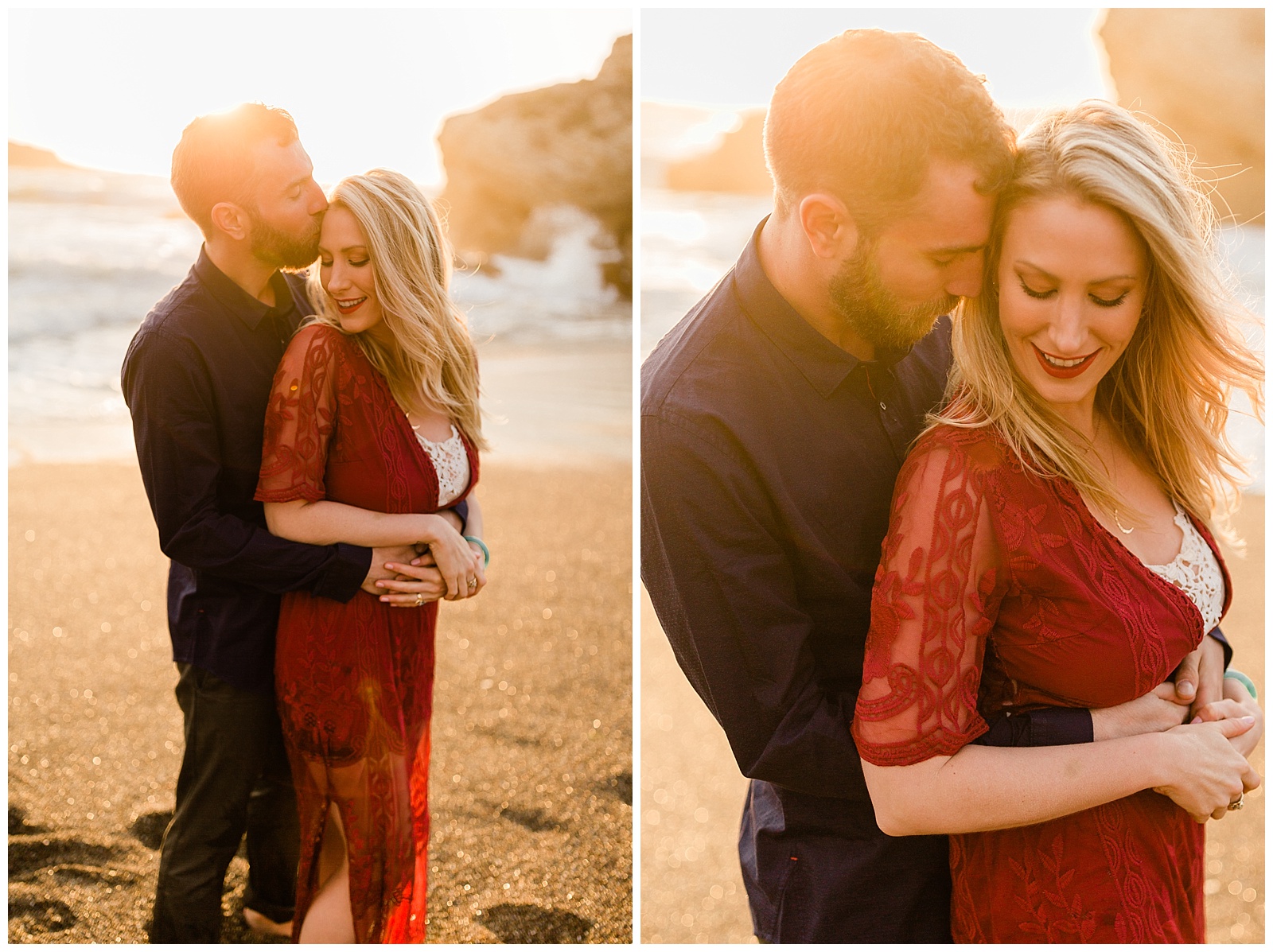 intimate engagement photos at sunset on the beach