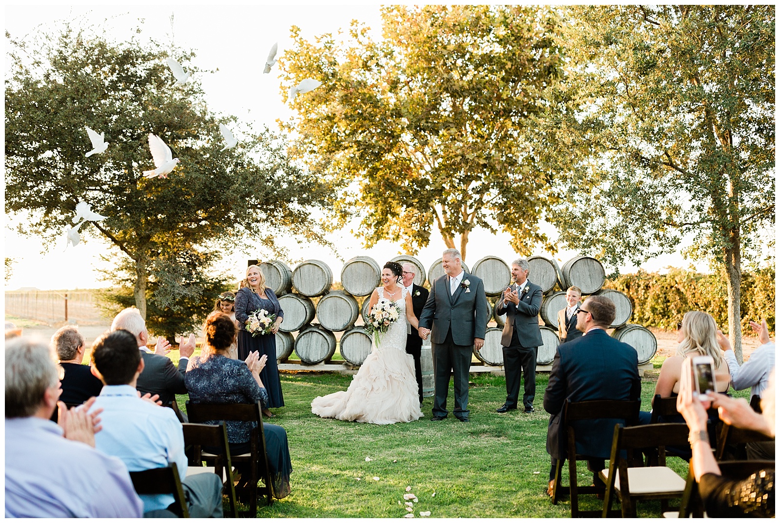 dove release at a vineyard wedding ceremony