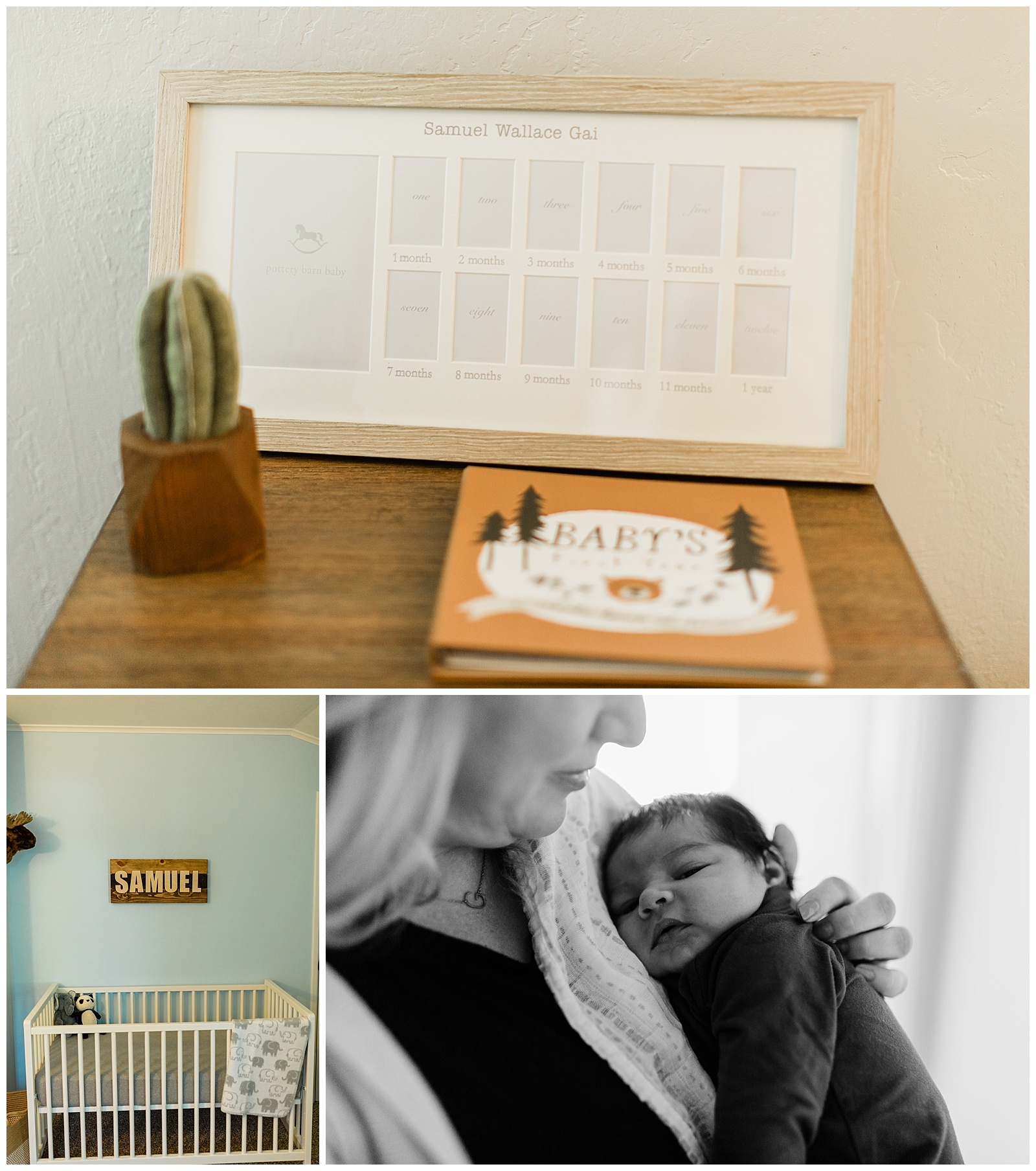 white and natural wood newborn baby nursery decor ideas