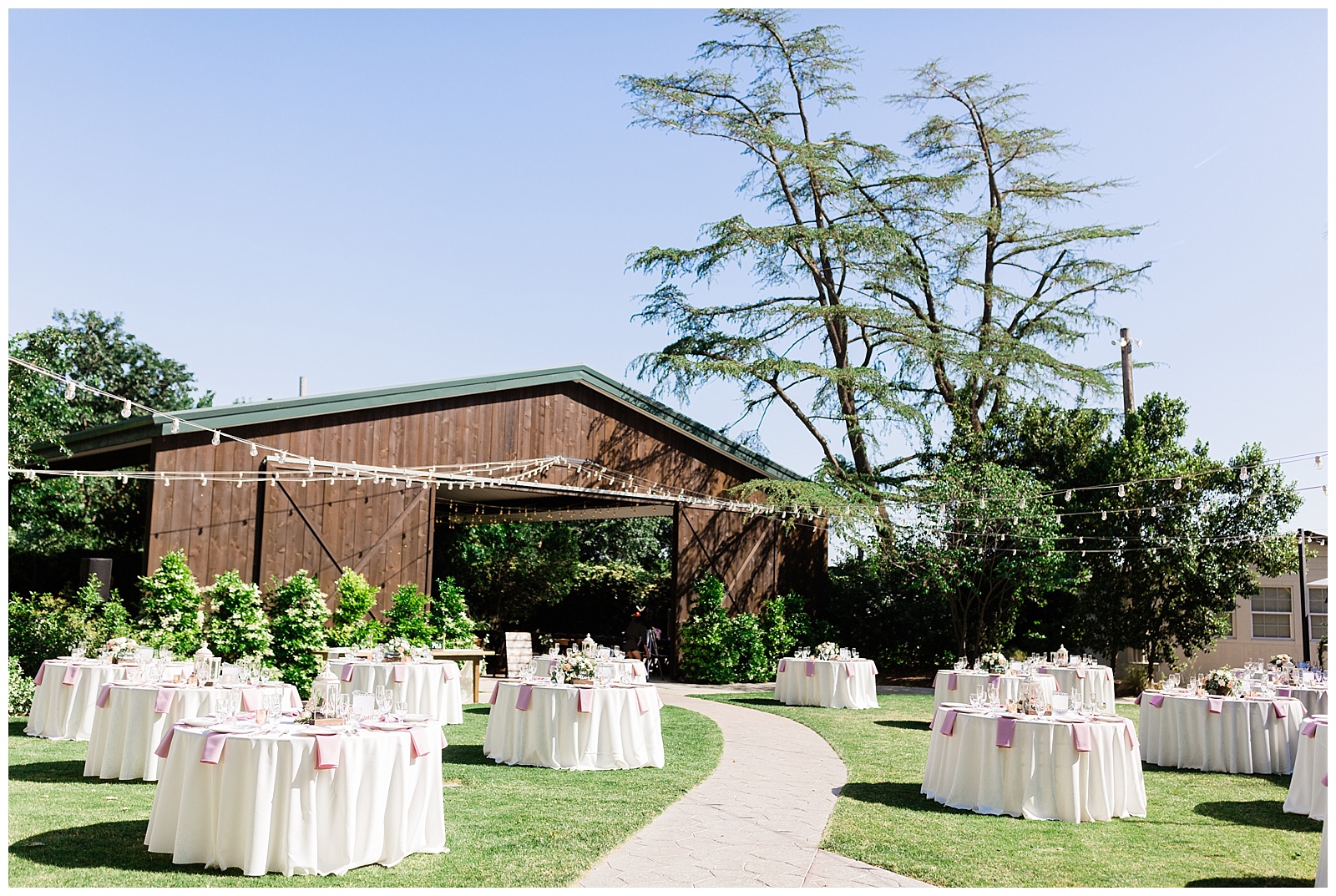 historic seven sycamores garden wedding reception set up