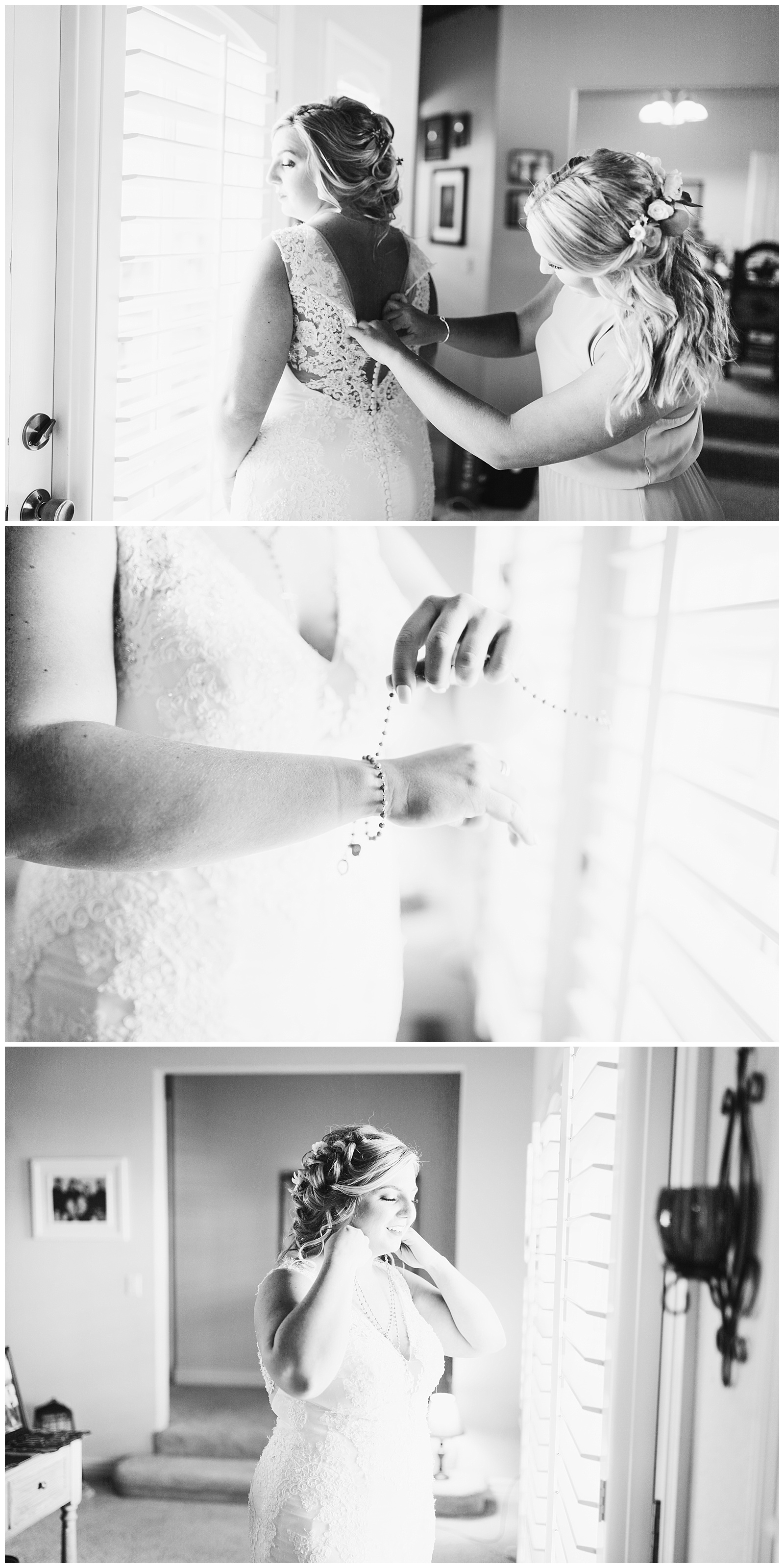 black and white photos of the bride getting ready
