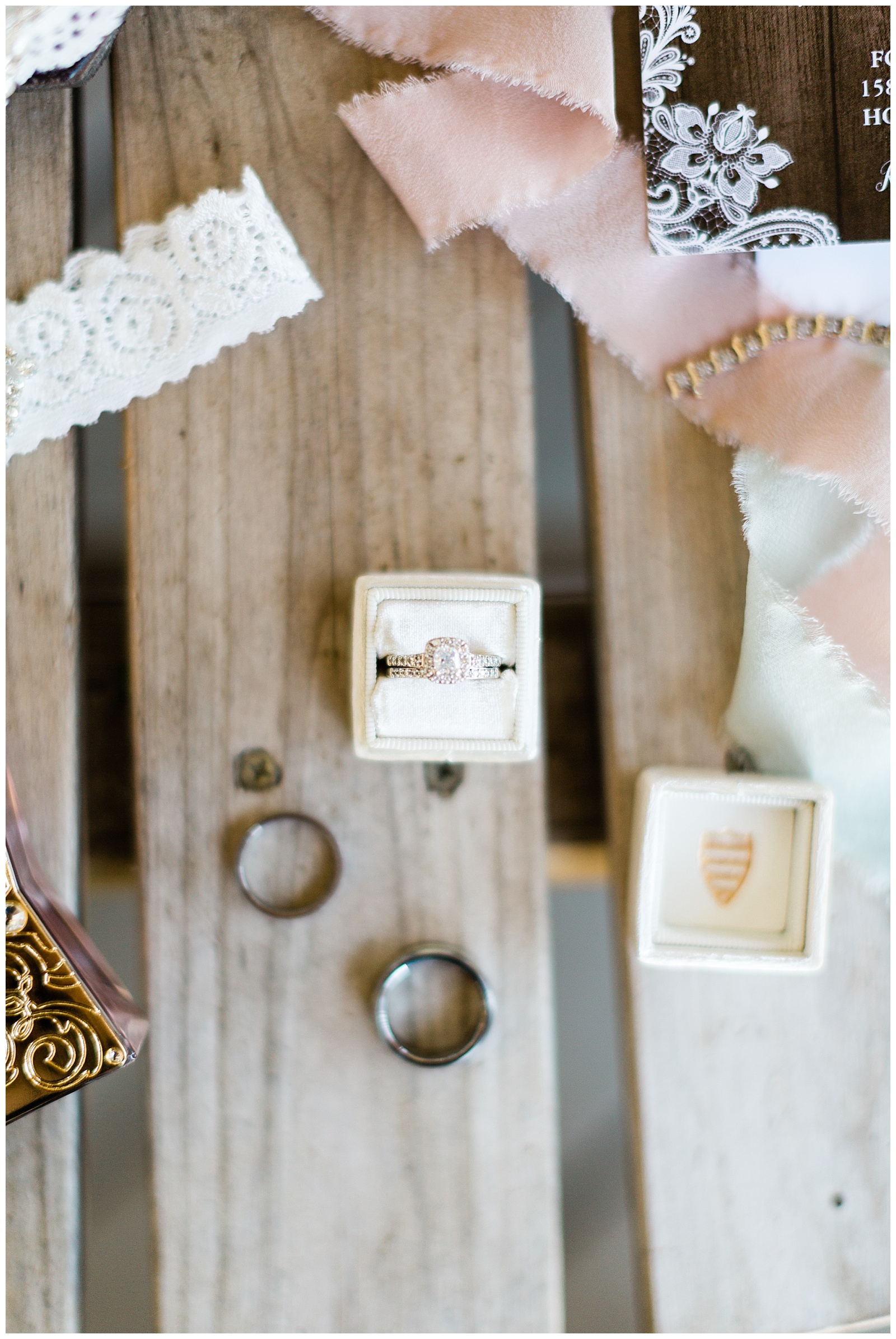 rustic country wedding rings in a mrs box