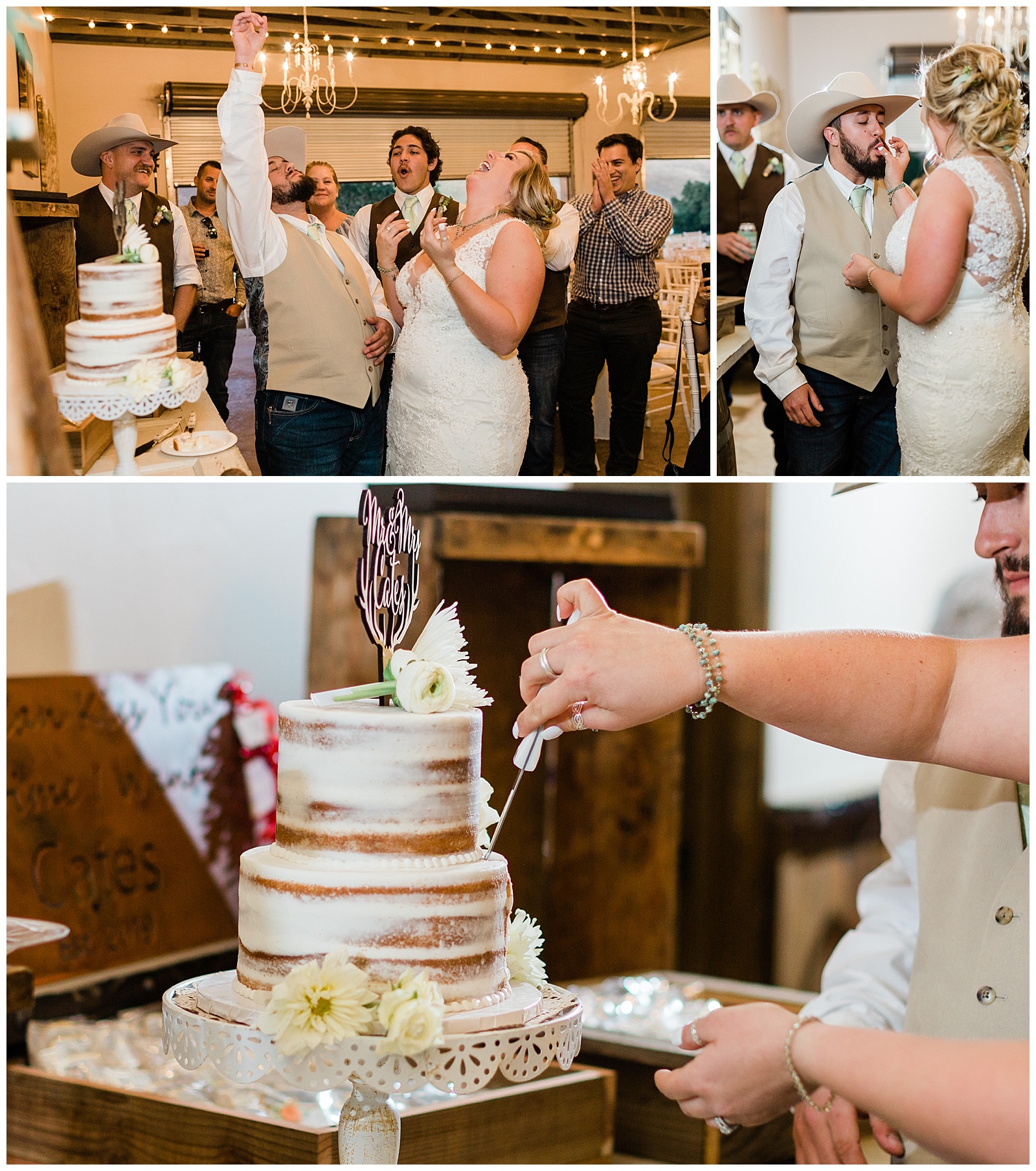 funny cake cutting at a country wedding