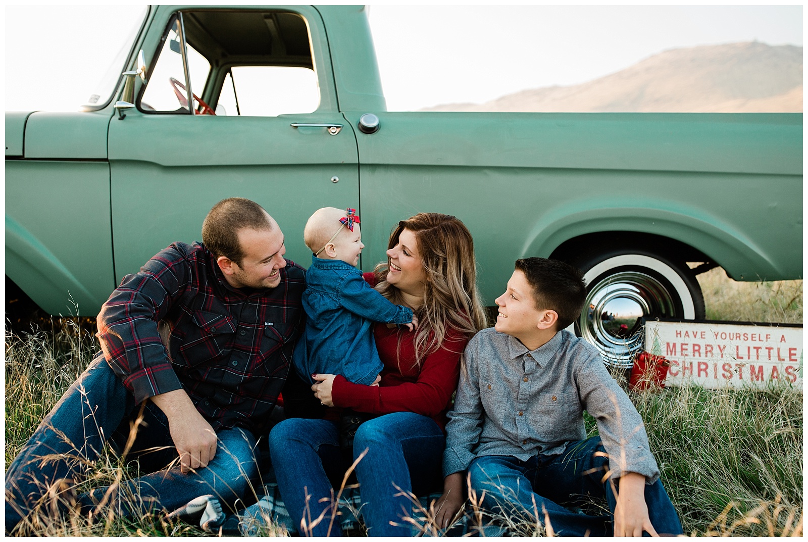 christmas family photos with an old ford truck