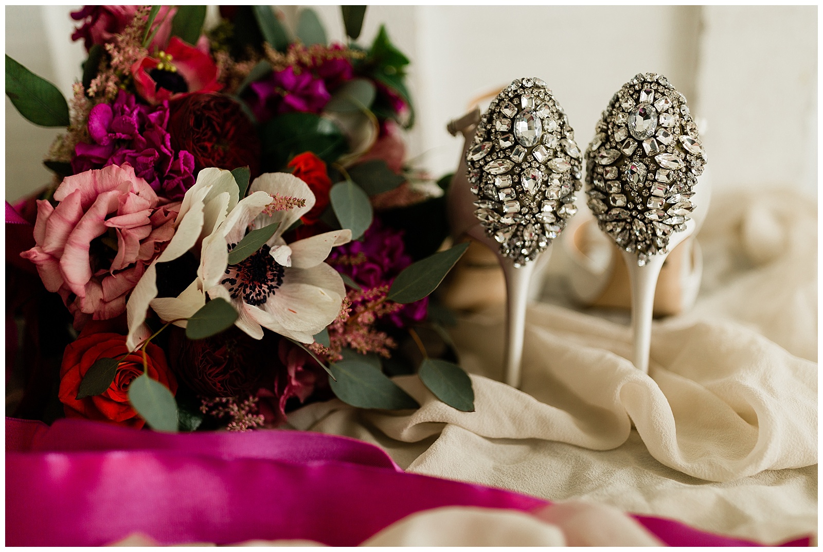 badgley mischka rhinestone wedding shoes and valentine wedding flowers