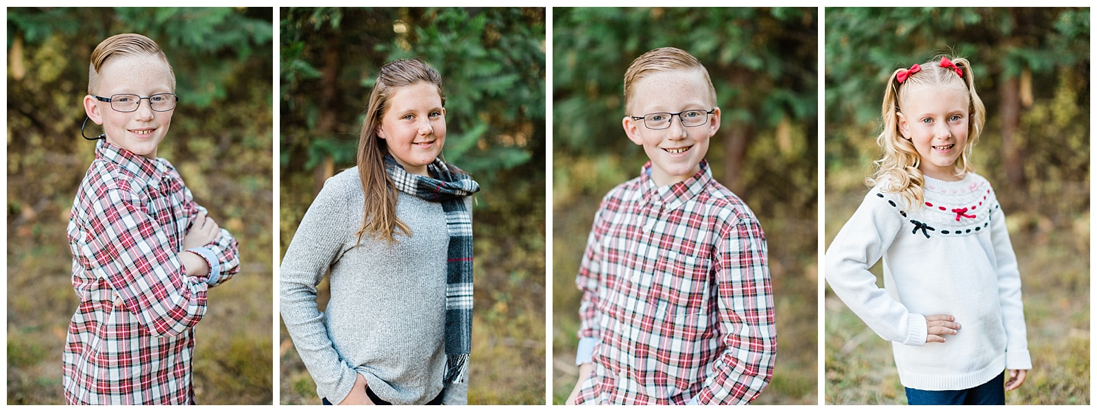 christmas portraits of kids in a green mountain meadow