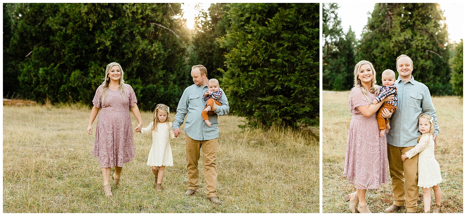 family photos in a green meadow in shaver lake with megan helm photography a fresno family photographer