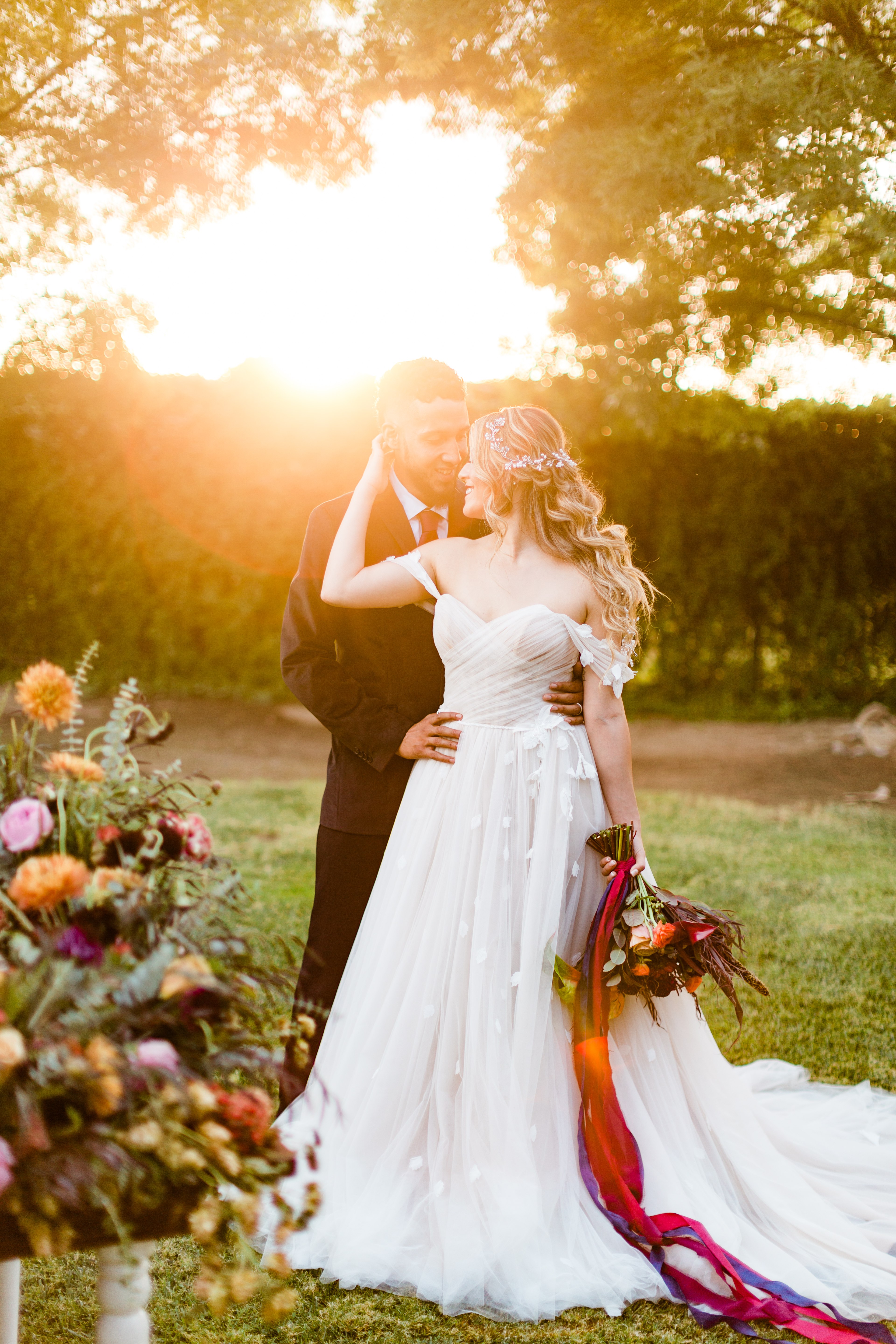 bride and groom sunset portraits