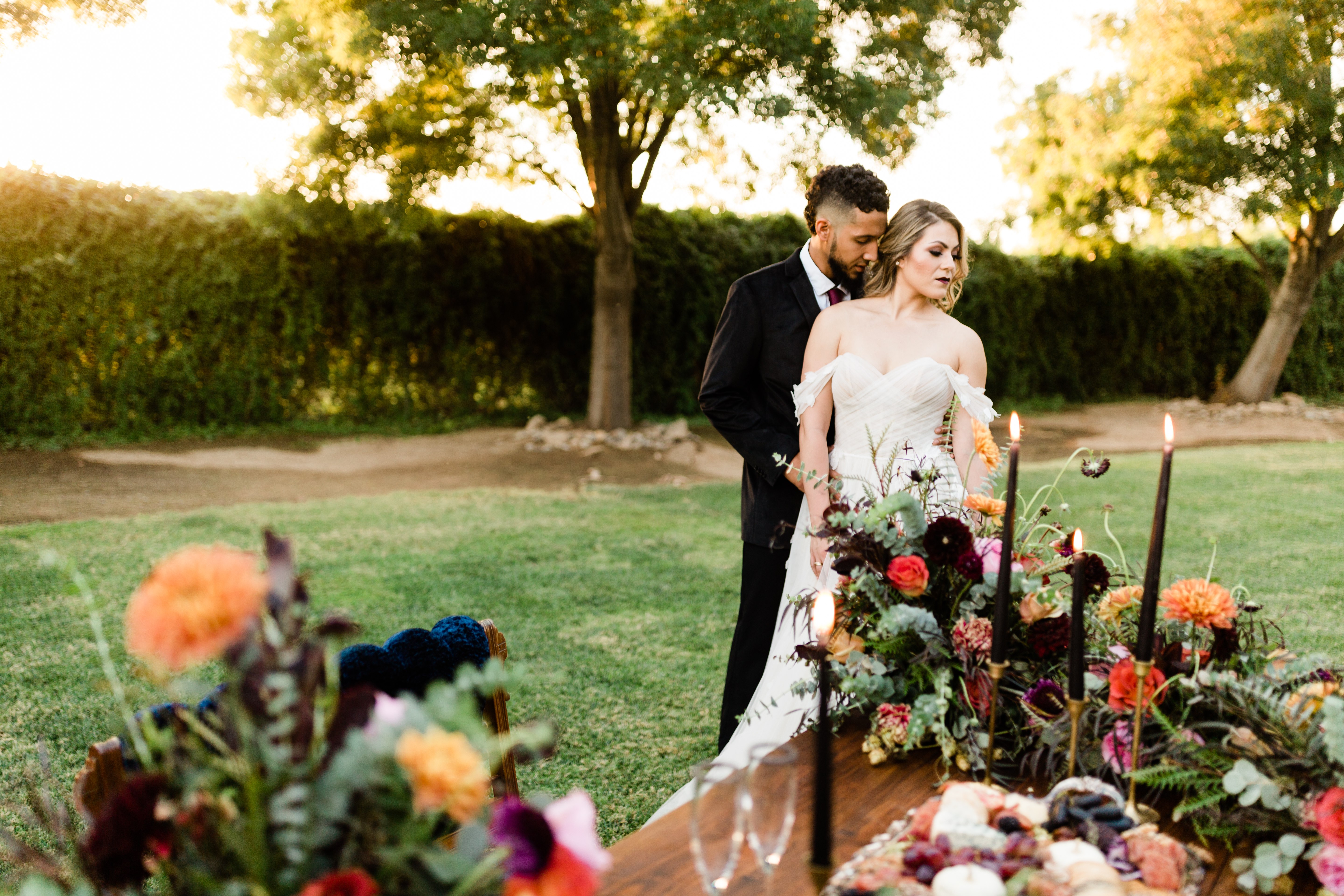 intimate wedding portraits at sunset for a fall fresno wedding