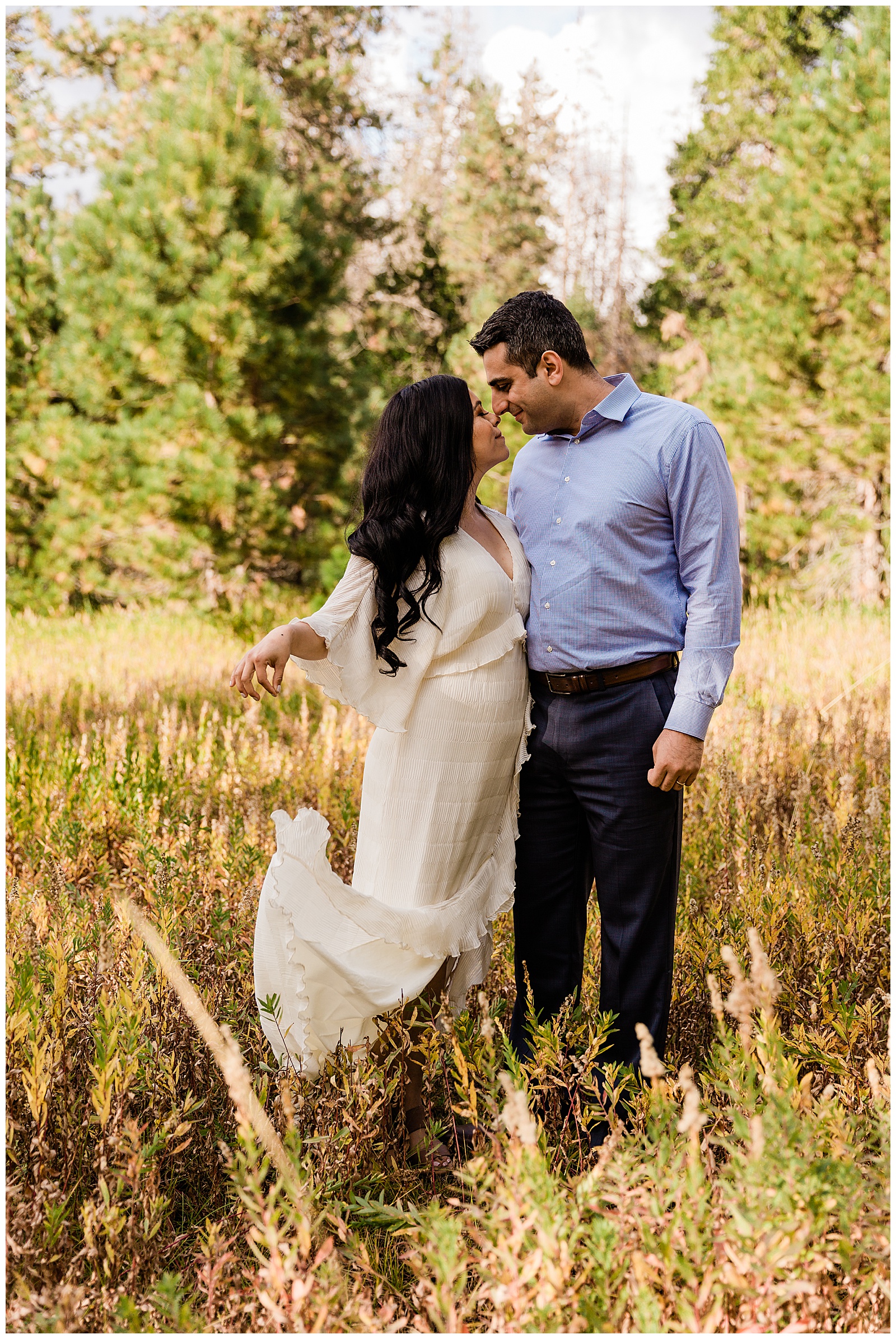 engagement photos in a meadow above shaver lake