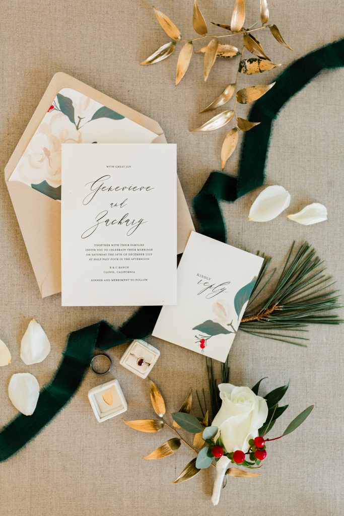 Minimalistic Christmas wedding invitations by Trademark Inspired