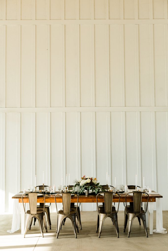 modern farm style wedding reception set up