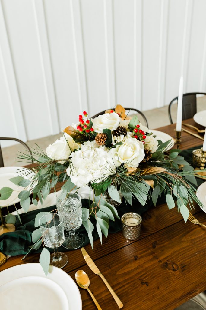 winter wedding floral centerpieces with rustic and timeless table decor