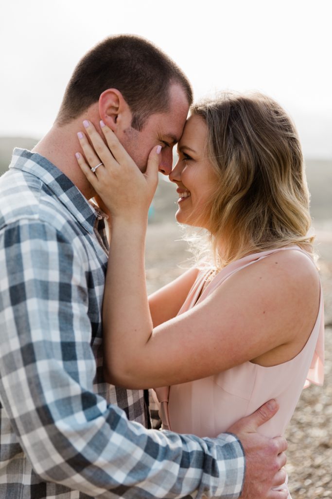 close up engagement photos on the beach