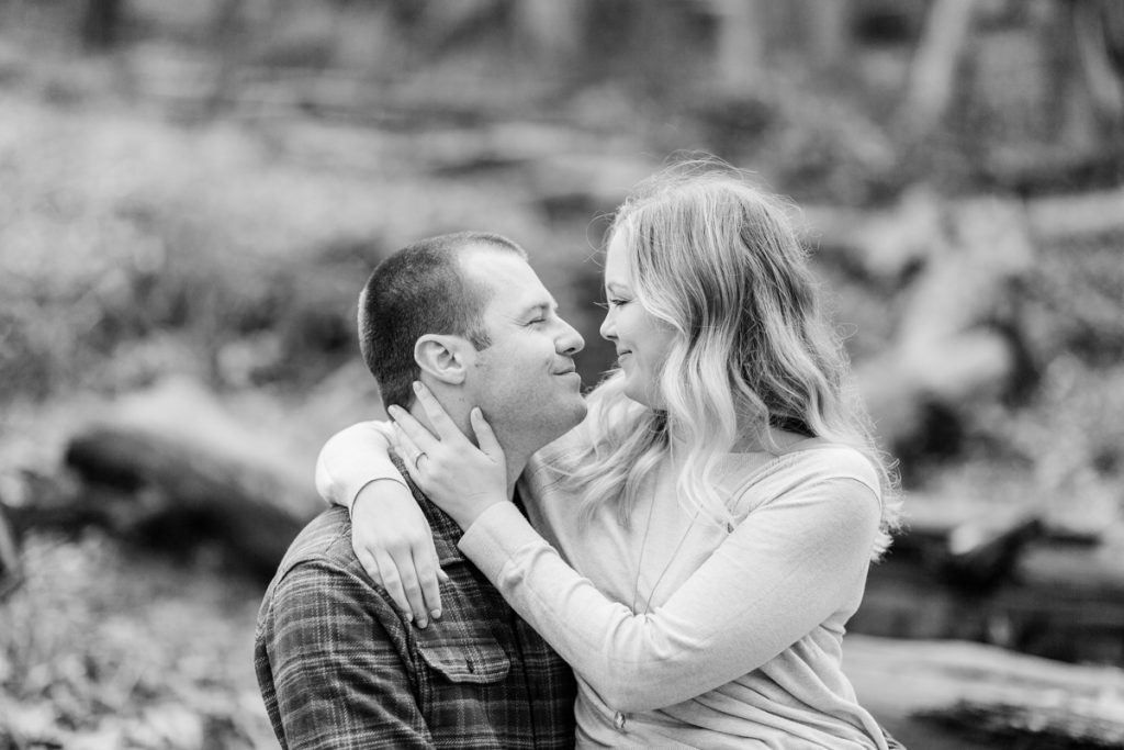 black and white fall engagement photos