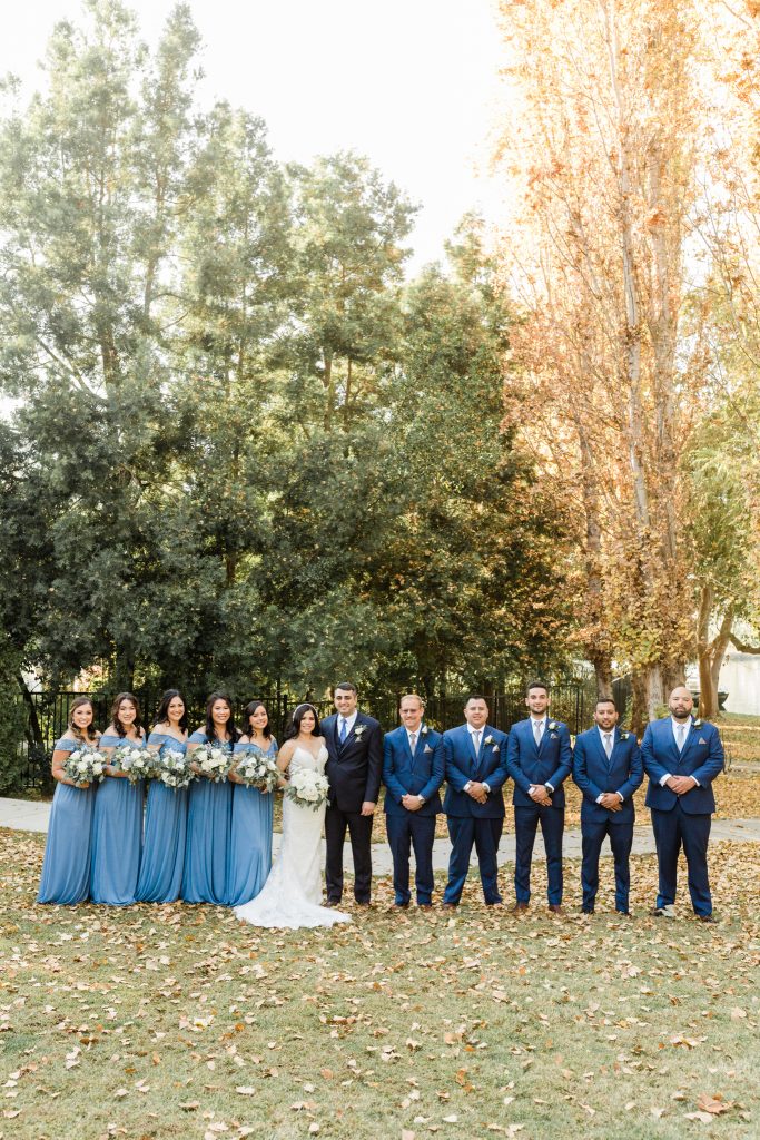 blue bridal party inspiration standing in a line