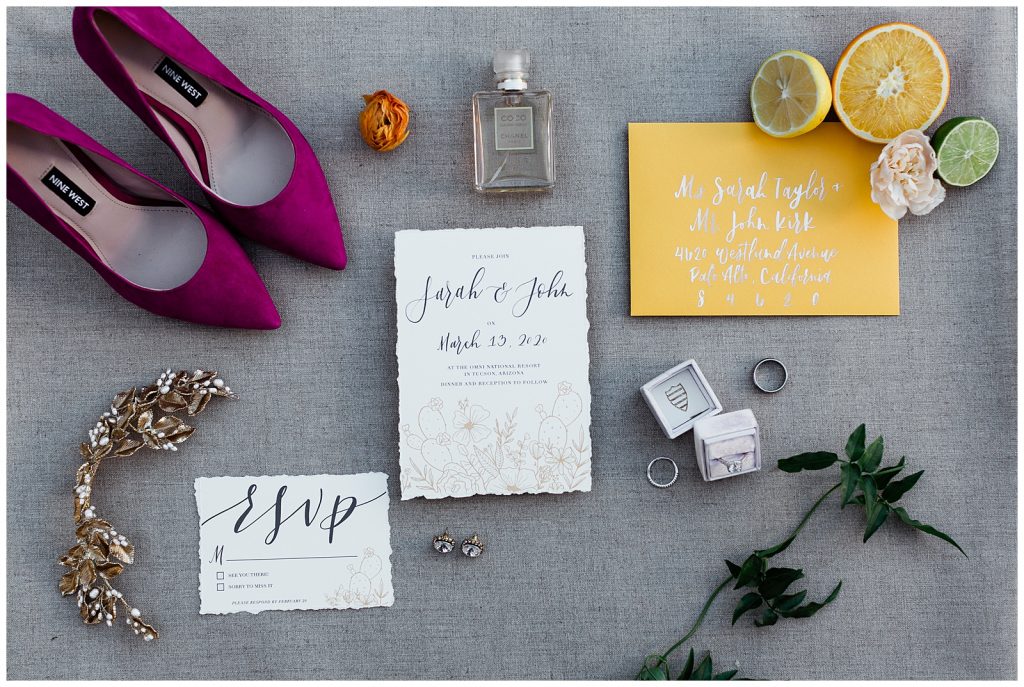 colorful wedding invitation and details