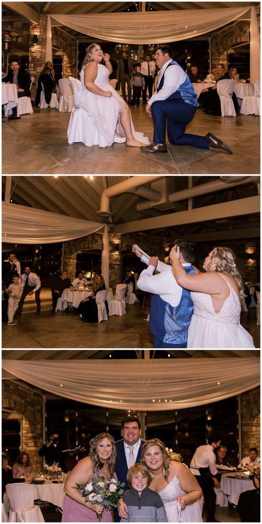 Groom tastefully removes garter and throws to the crowd