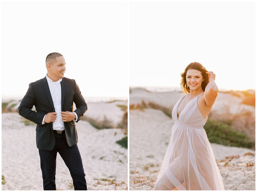 Individual portraits of man and woman during engagement photos