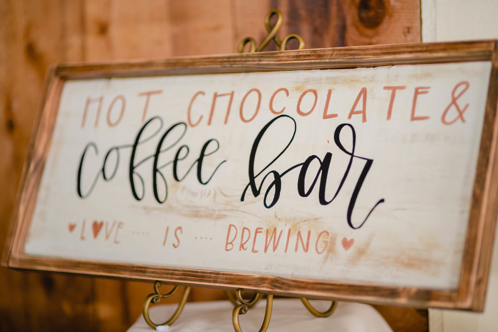 coffee bar and hot chocolate sign