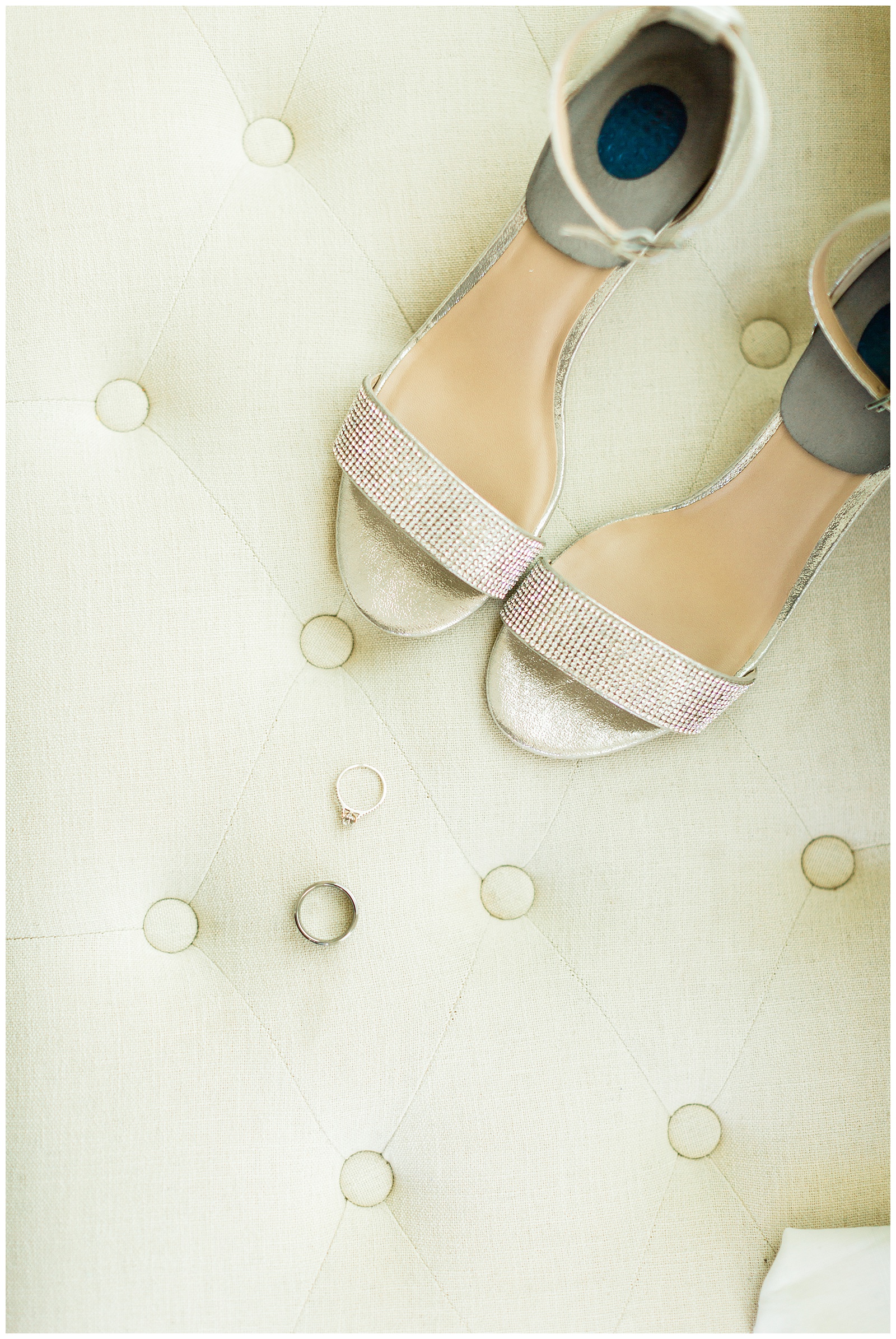 bridal shoes and wedding ring detail photo