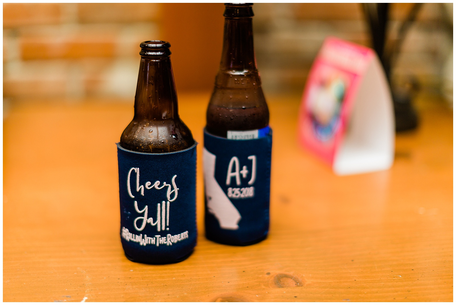 Custom beer coozies for a wedding