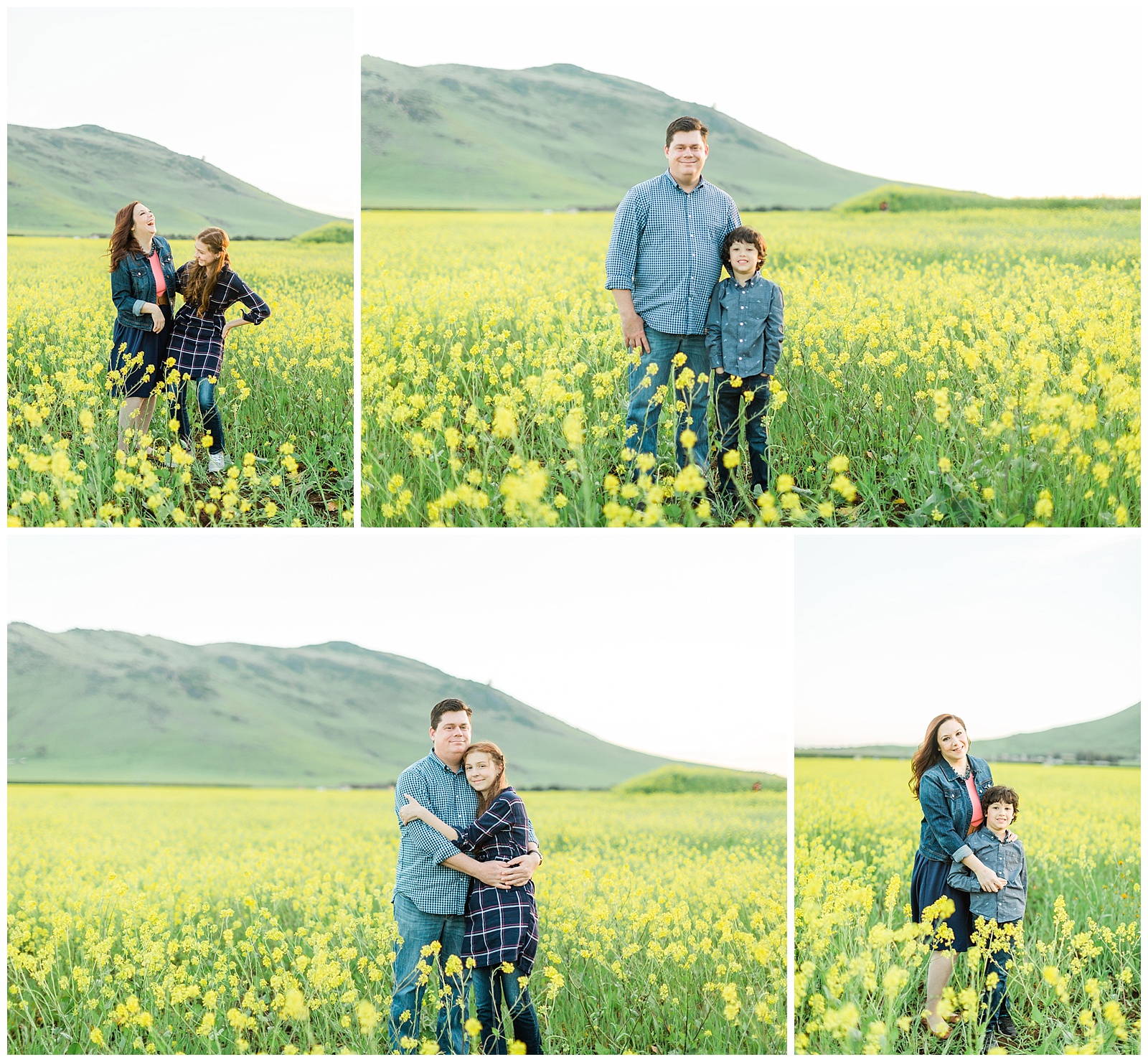 fun family photos in a wildflower field