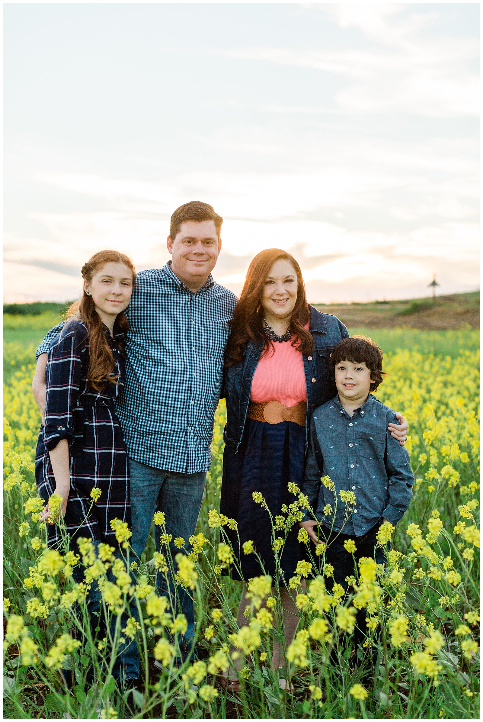 sunset family photos in a wildflower field around fresno ca