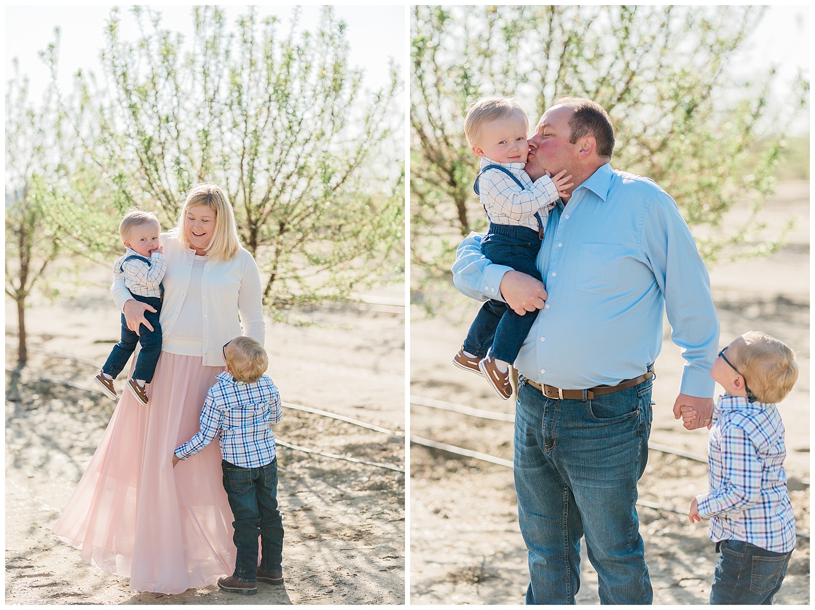spring family portraits in an almond orchard in fresno california