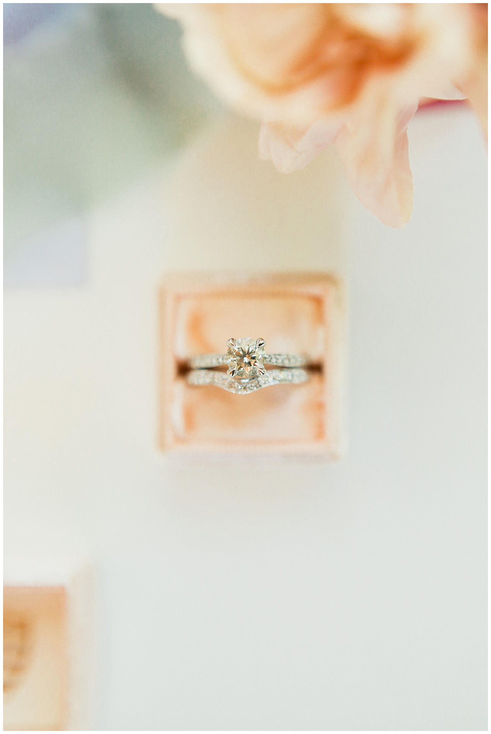 Solitaire wedding ring in the Mrs. Box velvet ring box