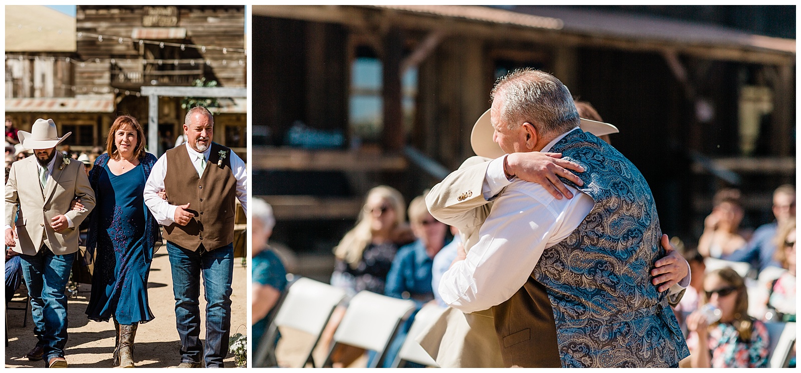 groom hugging his parents before the wedding ceremony
