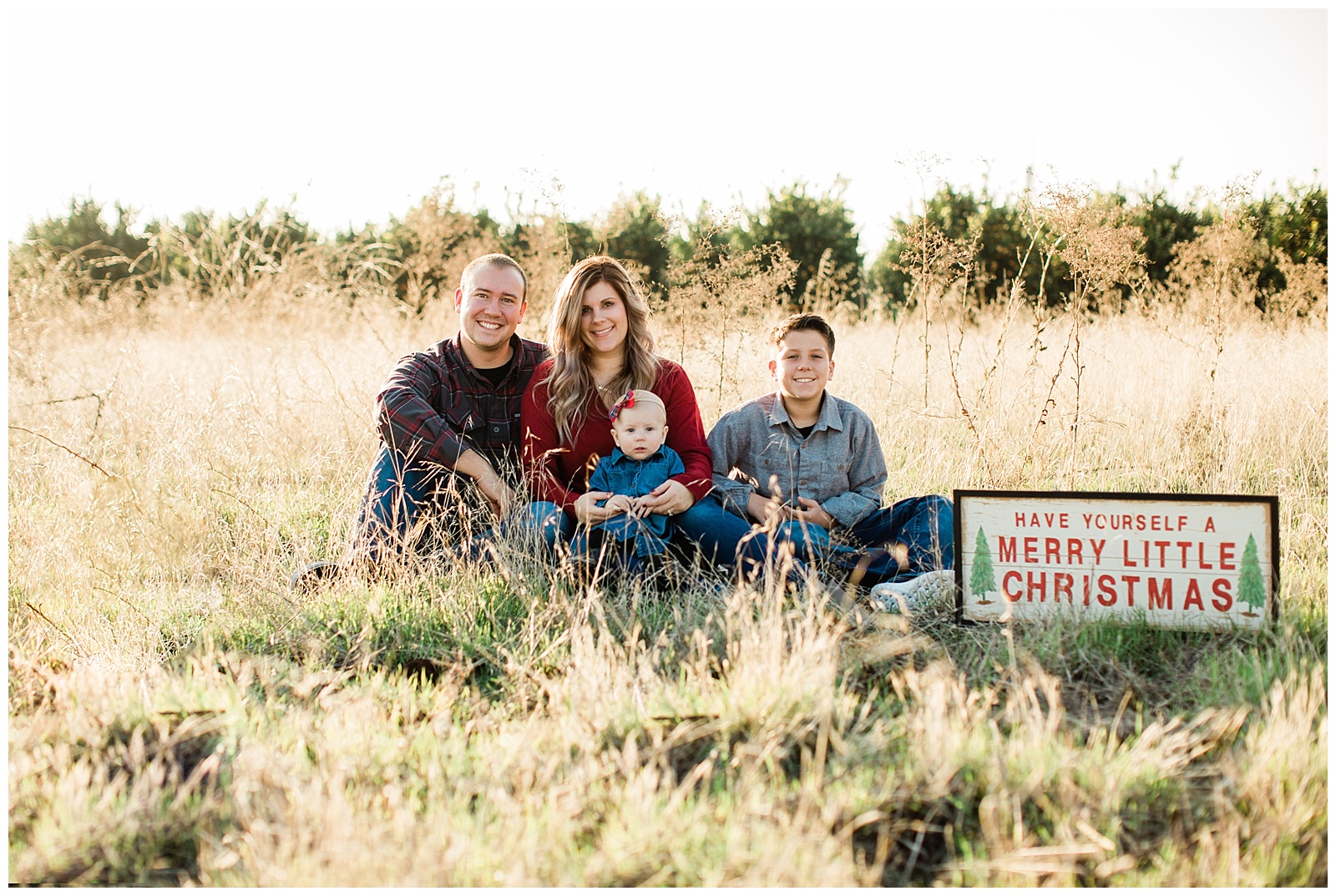 christmas family photos in an open field
