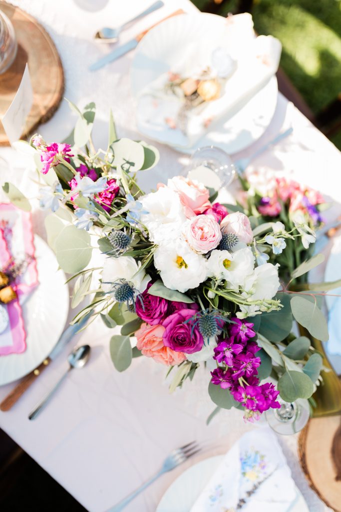 colorful wedding table centerpiece florals 
