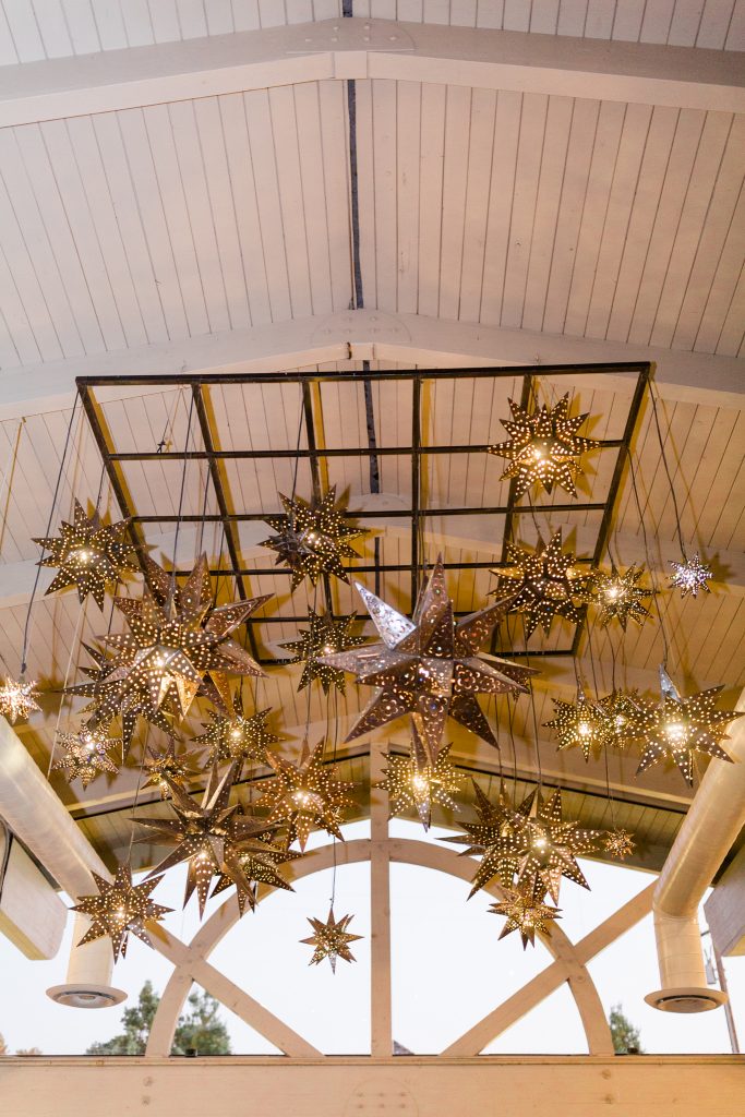star lights above reception area at Wolf Lakes Park 