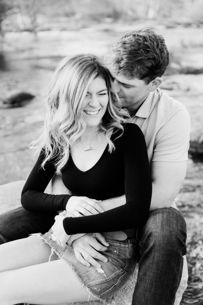 black and white candid engagement photos