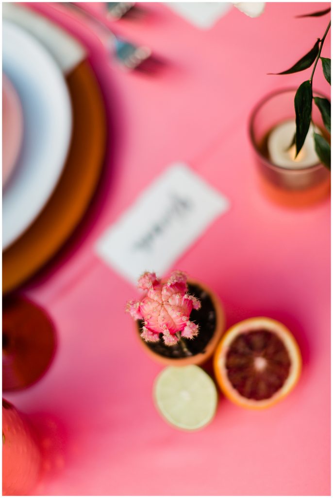 pink tablescape with cactus
